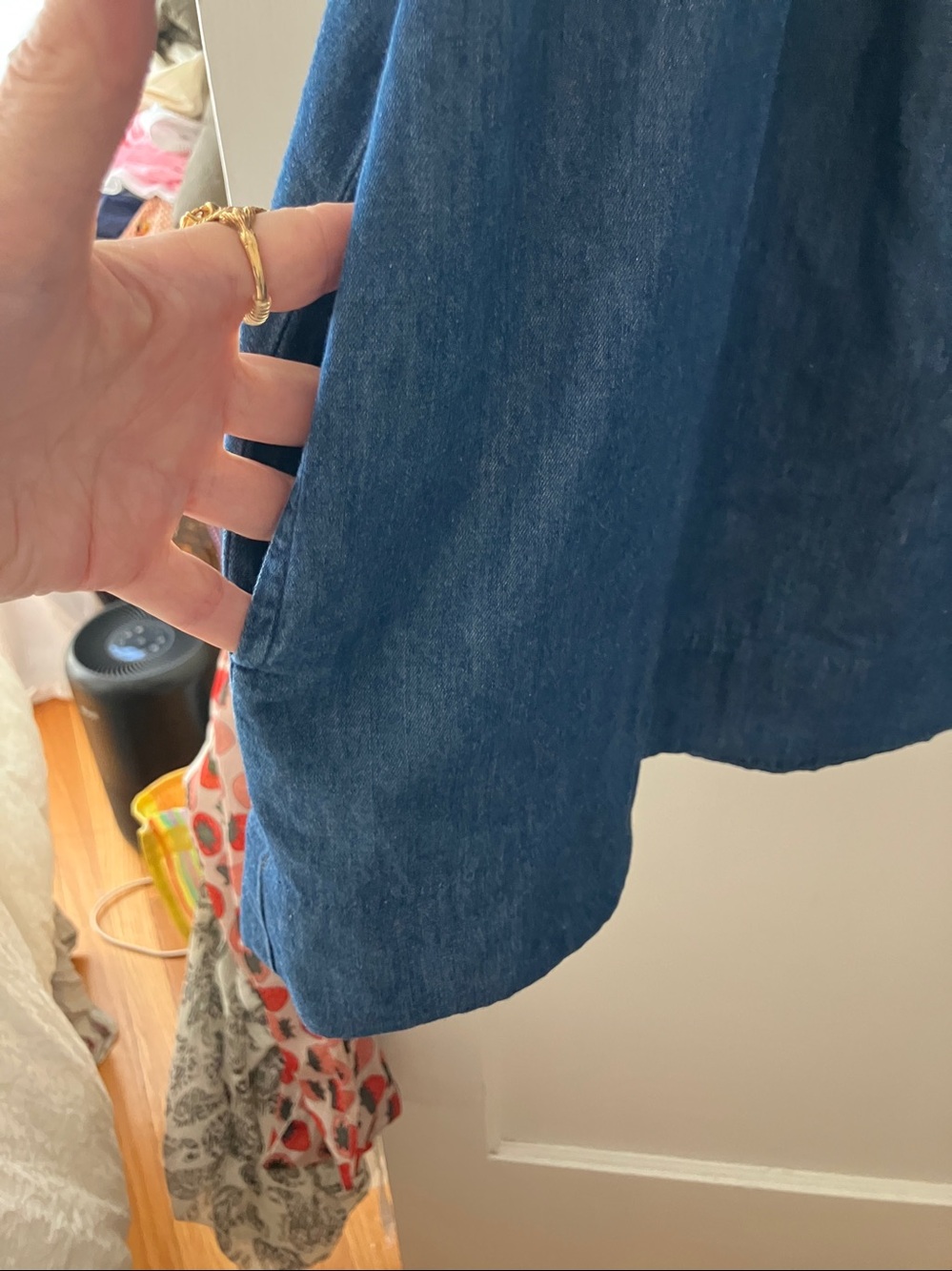 Xirena Blue Denim Square-Neck Peasant Top/Tunic - Picture 2 of 4